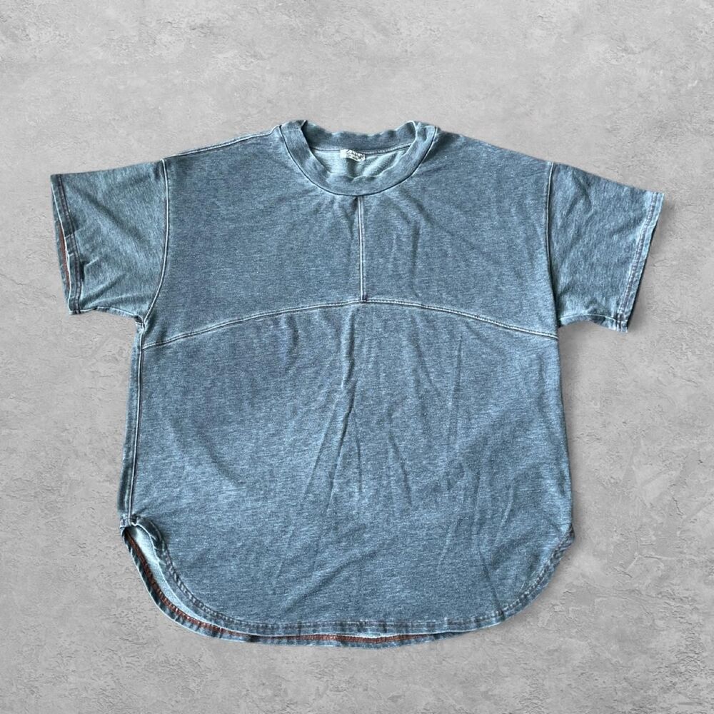 Intimately Free People Blue Acid Wash Paneled Top XS Boho Indie